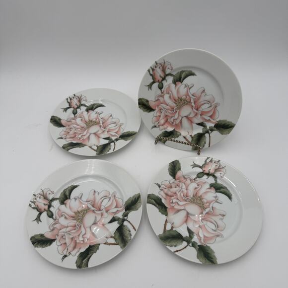 Vintage Salad Plates in Summer Rose by Fitz and Floyd set of 4, 7.5" Peach Green - Picture 3 of 7
